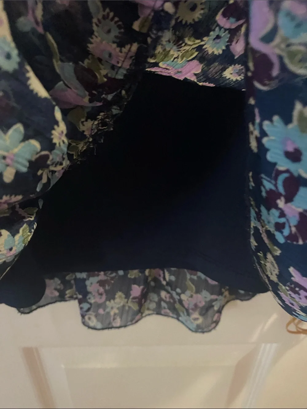 Kids Floral Casual Dress - Navy with Purple & Light Blue Flowers